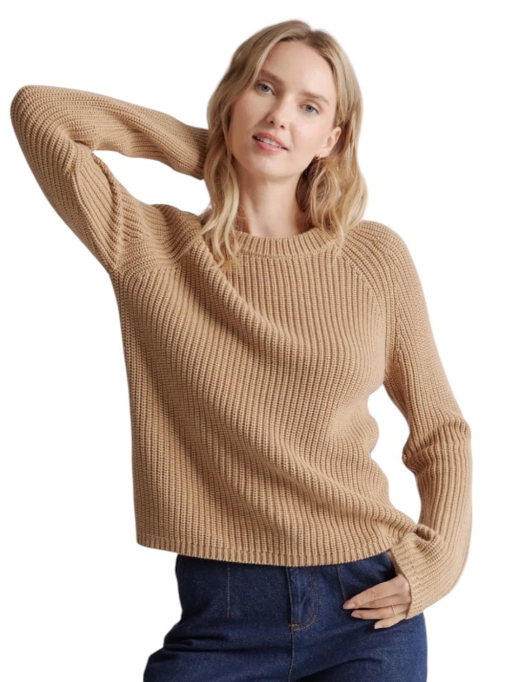 Quince 100% Organic Cotton Fisherman Crew sweater camel size Medium - Picture 1 of 9
